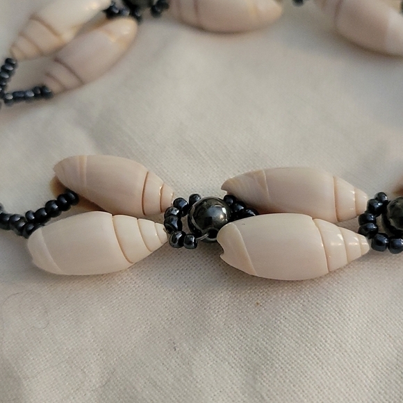 3/$30 Puka Seashell Hematite Woven Beaded Festival Beach Torsade Bracelet - Picture 3 of 7